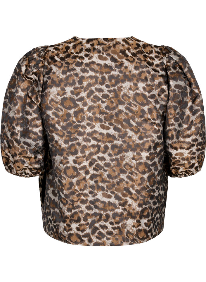 Jacquard Leo jacket with puff sleeves, Brown Leo AOP, Packshot image number 1