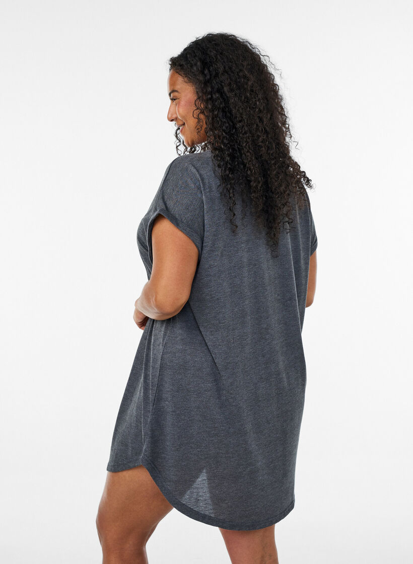 Short sleeve nightgown with text print, Black, Model image number 2