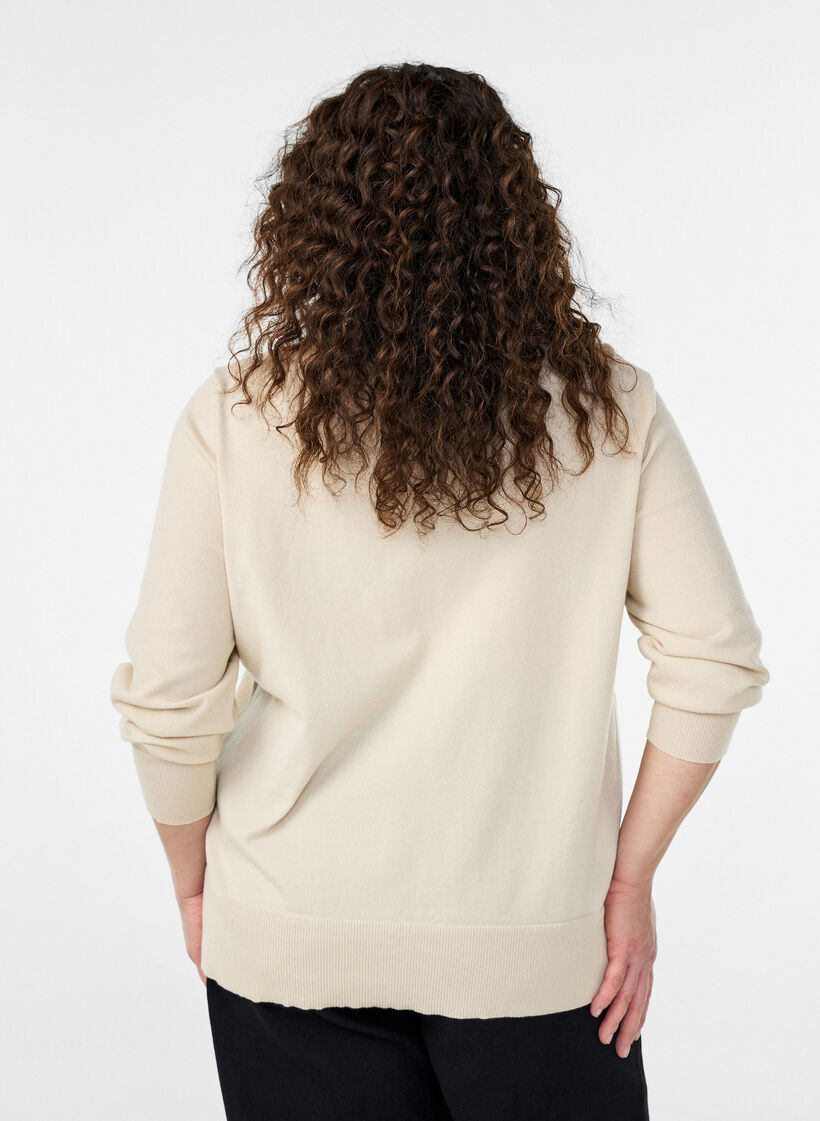 Fine-knit cardigan with round neck, Beige, Model image number 2