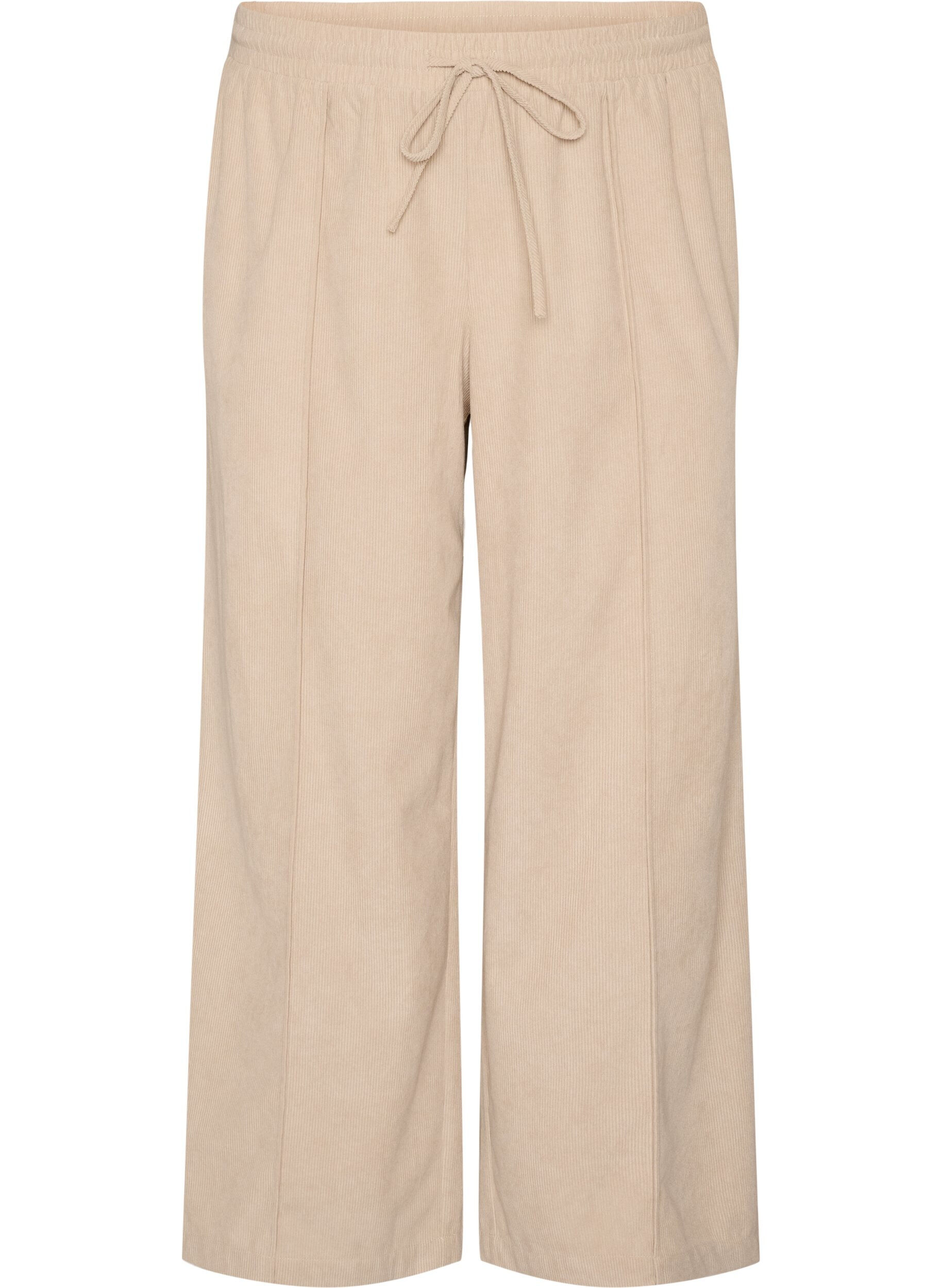 ZizzifashionCorduroy trousers with wide legs and a high waist, Beige, Packshot image number 0