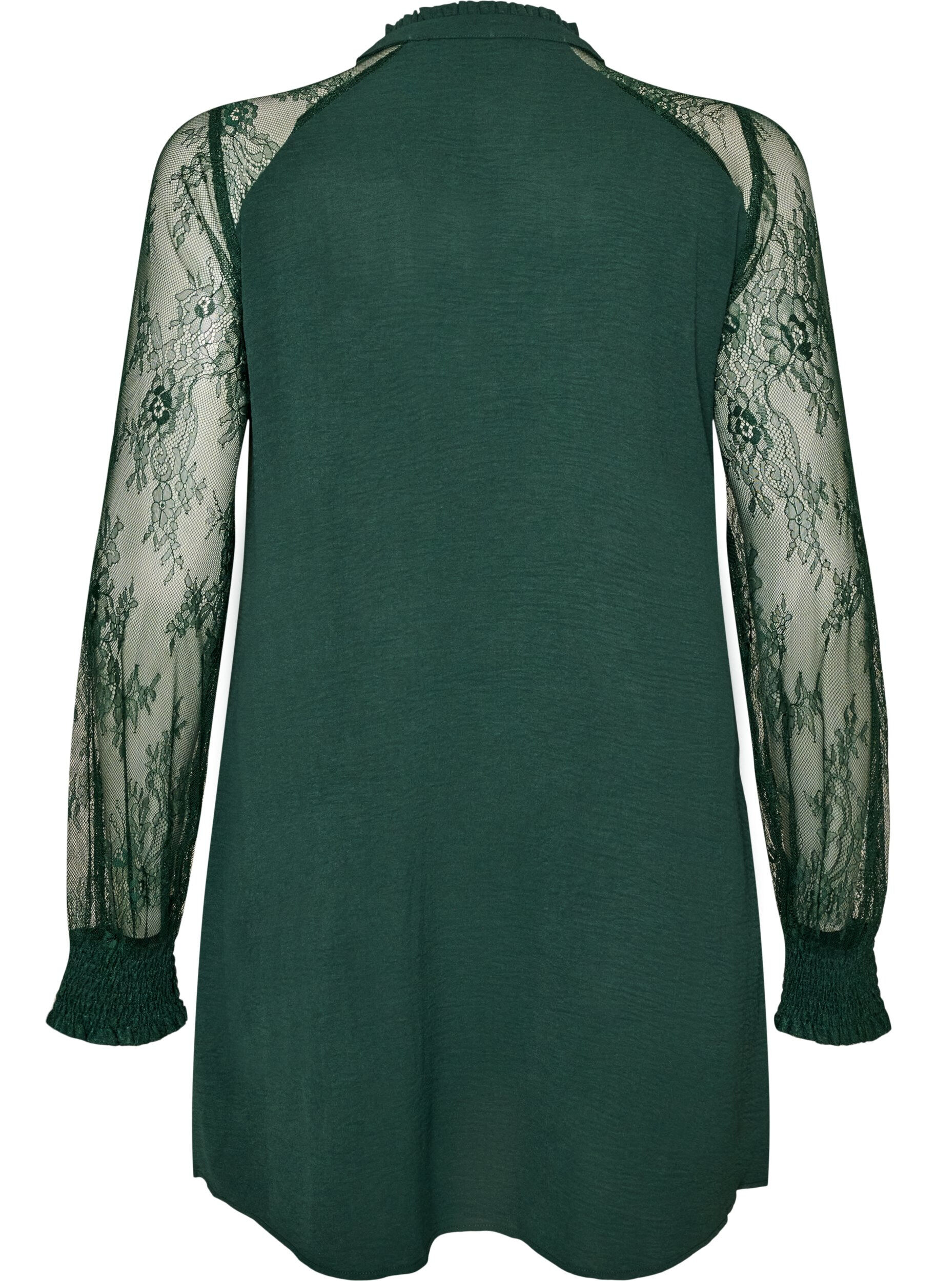 ZizzifashionTunic with sheer lace sleeves, Green, Packshot image number 1