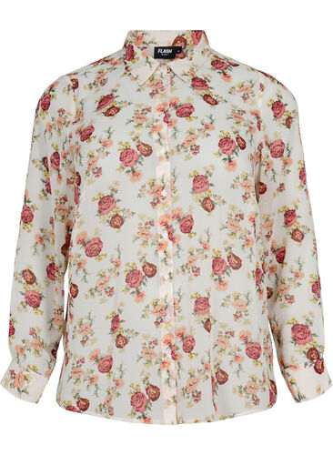 FLASH - Long sleeve shirt with floral print, Off White Flower, Packshot image number 0