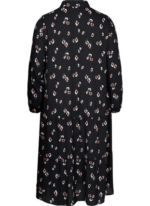 Long-sleeved midi dress with print, Black w. Flower, Packshot image number 1