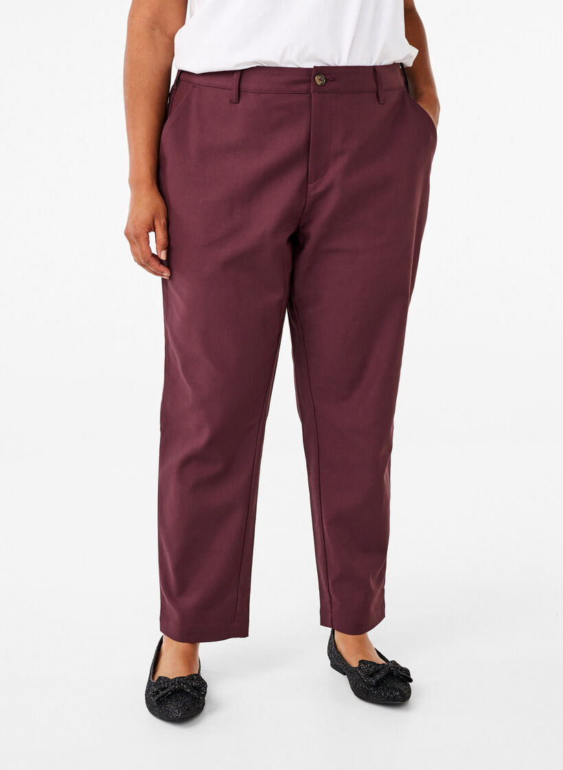 High-waisted trousers with straight legs, Dark Bordeaux, Model image number 2