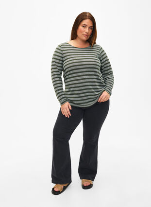 Long sleeve blouse with striped pattern, Thyme w. Stripe, Model image number 2