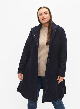 A-line coat with hood, Night Sky Mel., Model image number 0
