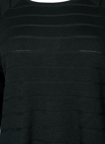 Knitted blouse with tone-on-tone stripes, Black, Packshot image number 2