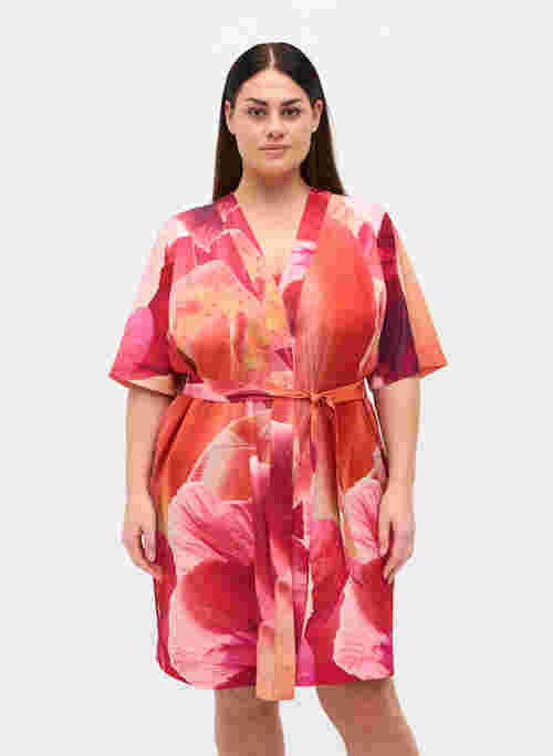 Printed robe with short sleeves