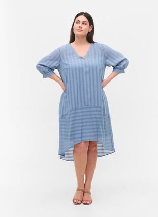 Viscose dress med 3/4 sleeves and V neck, Coronet Blue, Model image number 2