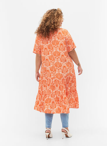 Short-sleeved viscose dress with print, Exuberance Oriental, Model image number 1