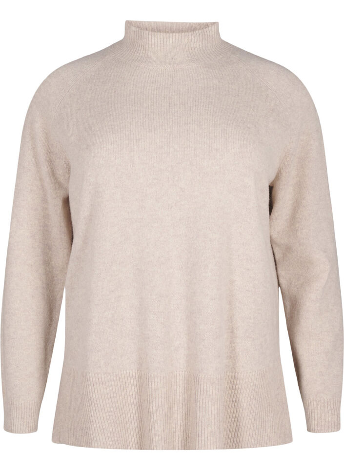 Merino wool turtleneck jumper, Pumice Stone Mel., Packshot image number 0