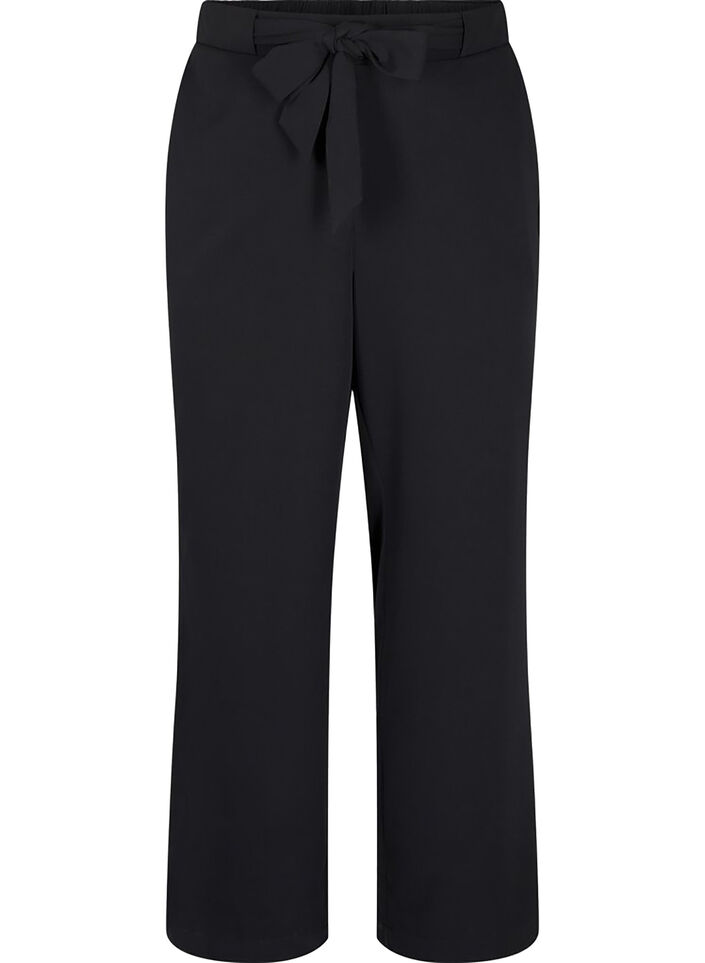 Loose trousers with high waist and tie belt, Black, Packshot image number 0