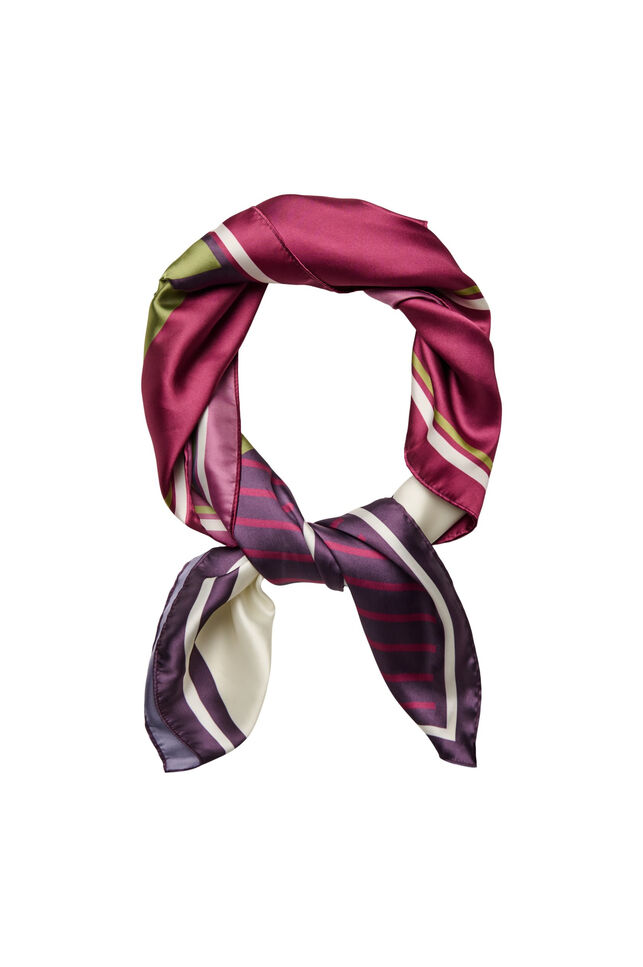 Square scarf in a satin-look with a patterned design, Purple, Packshot image number 0