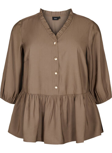 Viscose blouse with buttons and 3/4 sleeves, Morel, Packshot image number 0