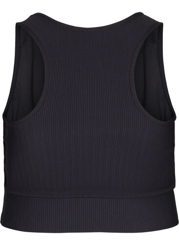 	Tight fitting crop top with rib texture, Black, Packshot image number 1