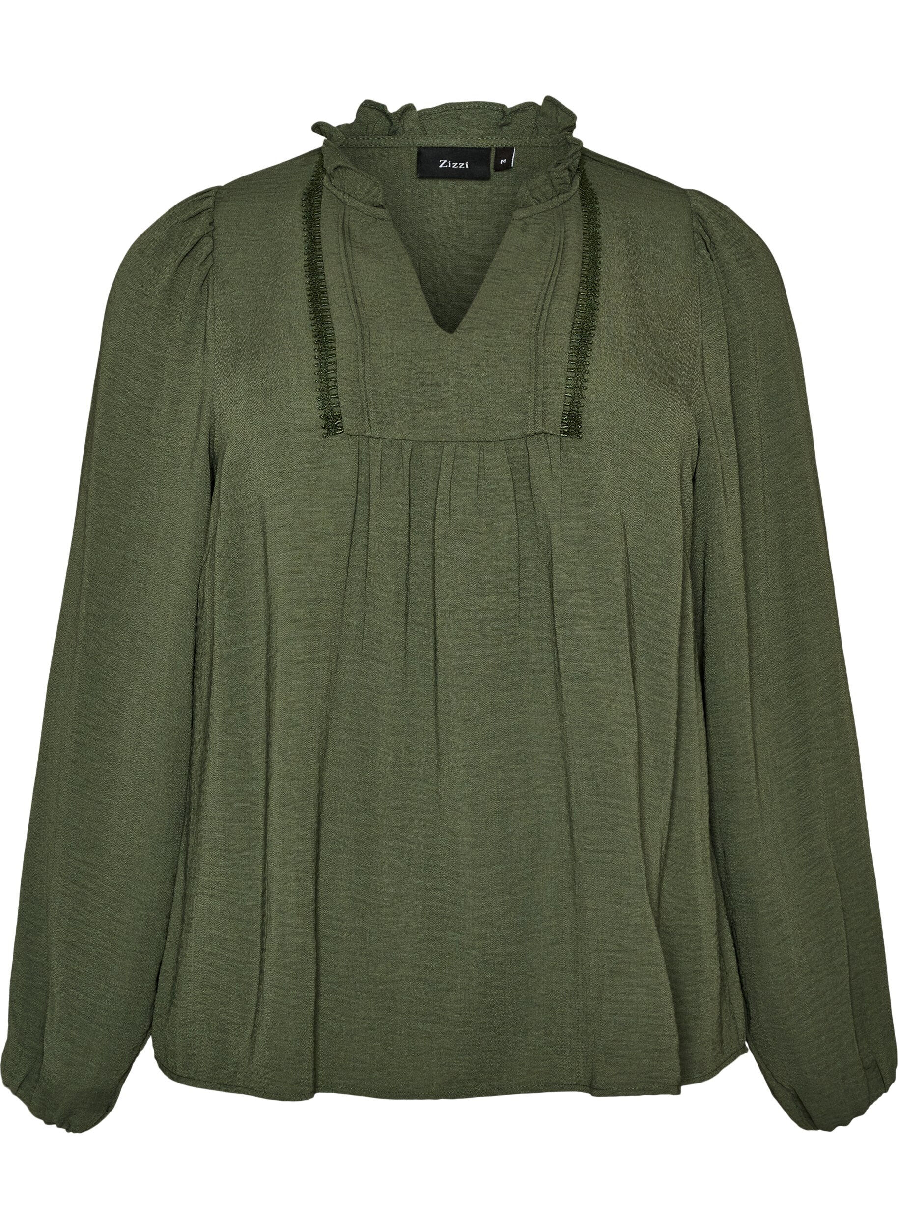 ZizzifashionBlouse with V-neck and crochet trim, Green, Packshot image number 0