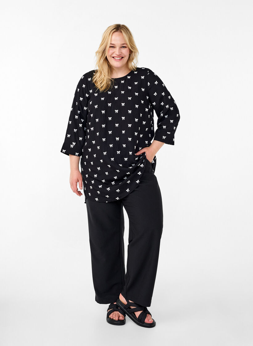 Tunic with bows and 3/4 sleeves, Black, Model image number 1