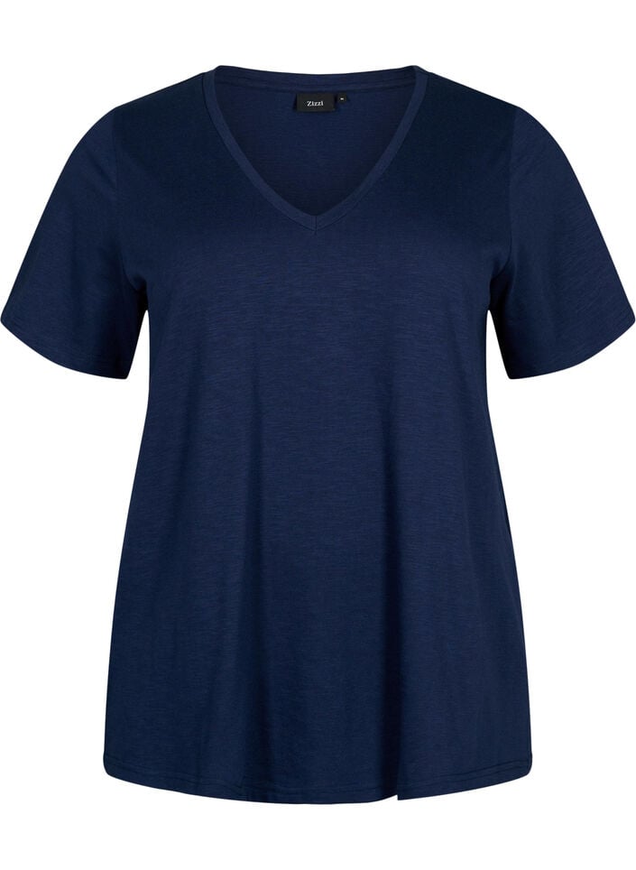 Short sleeve basic t-shirt with v-neck, Blue, Packshot image number 0