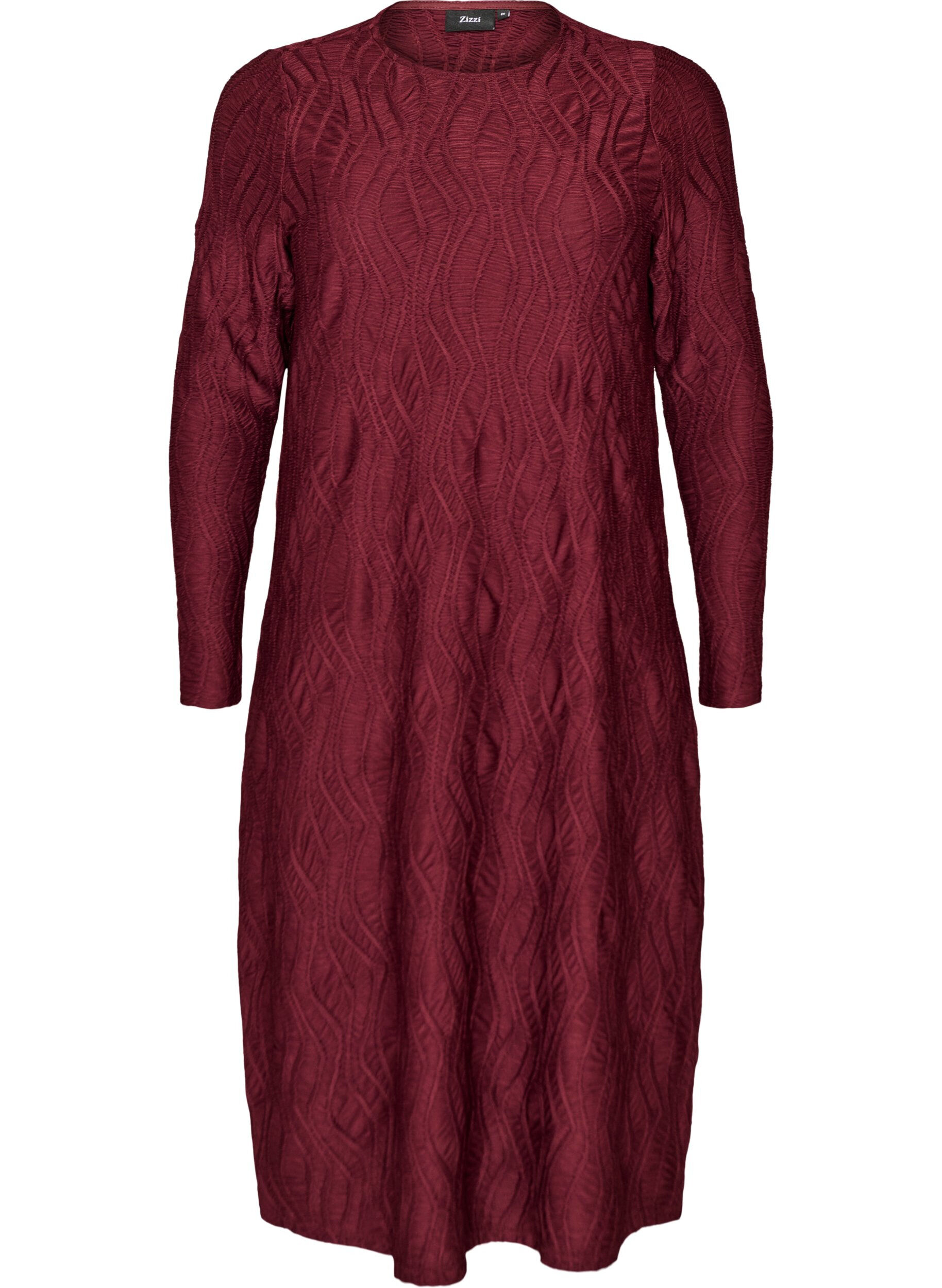 Midi dress with a wavy texture and long sleeves