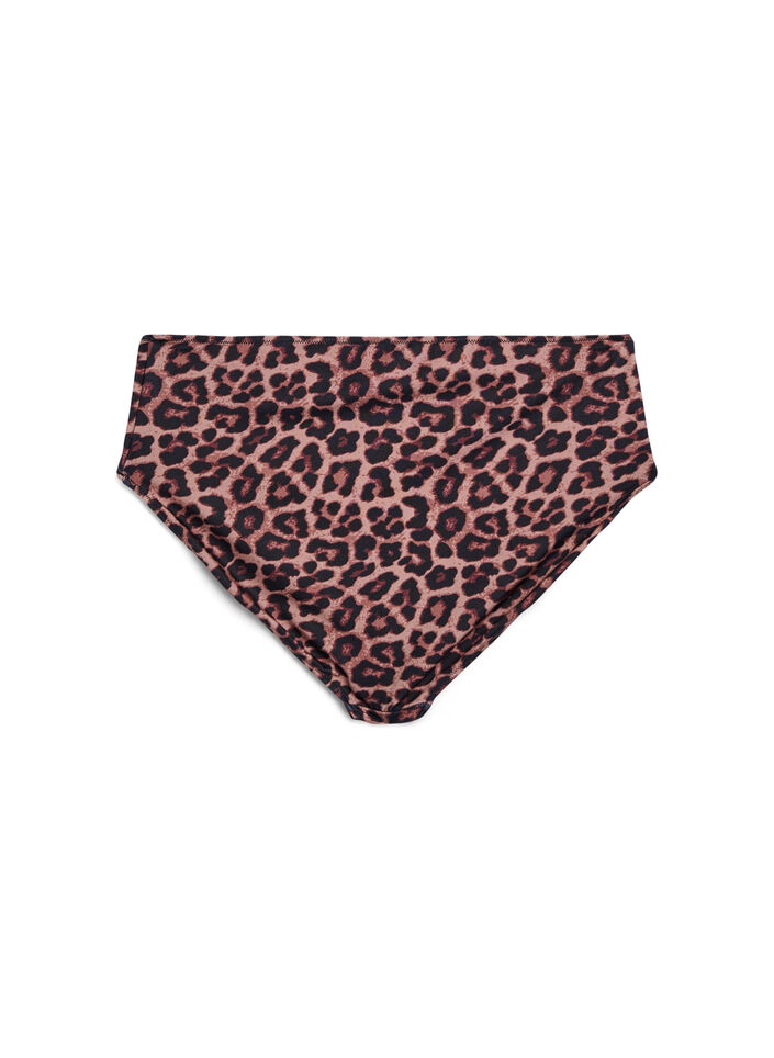 Leopard high-waisted bikini bottoms, Brown, Packshot image number 1