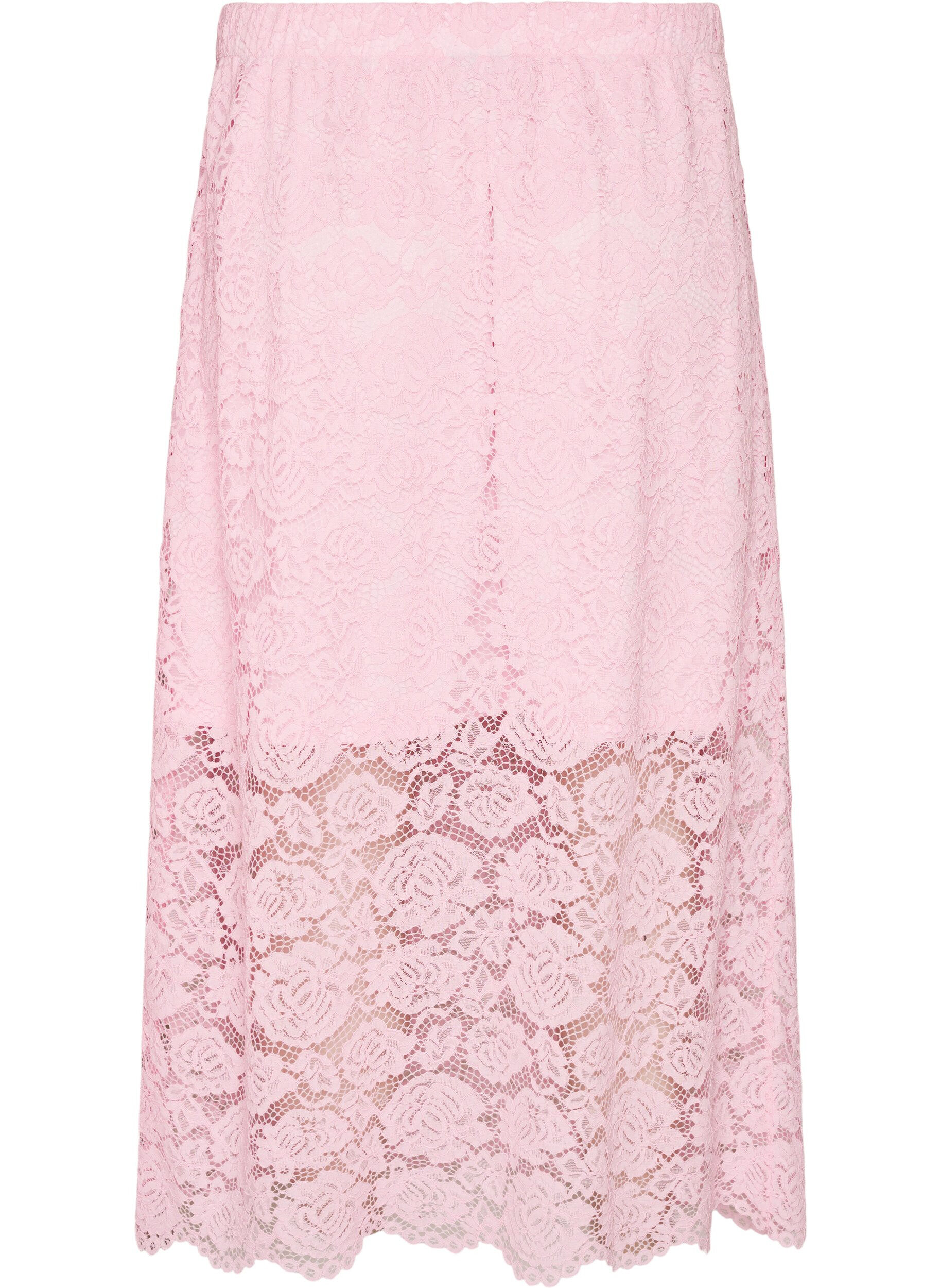 Zizzifashion Lace midi skirt with an elasticated waist, Rose, Packshot image number 1