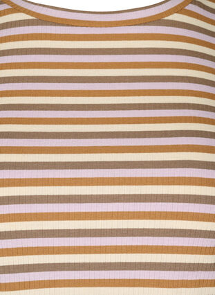 Striped blouse with crew neck and long sleeves, Purple Camel Stripe, Packshot image number 2