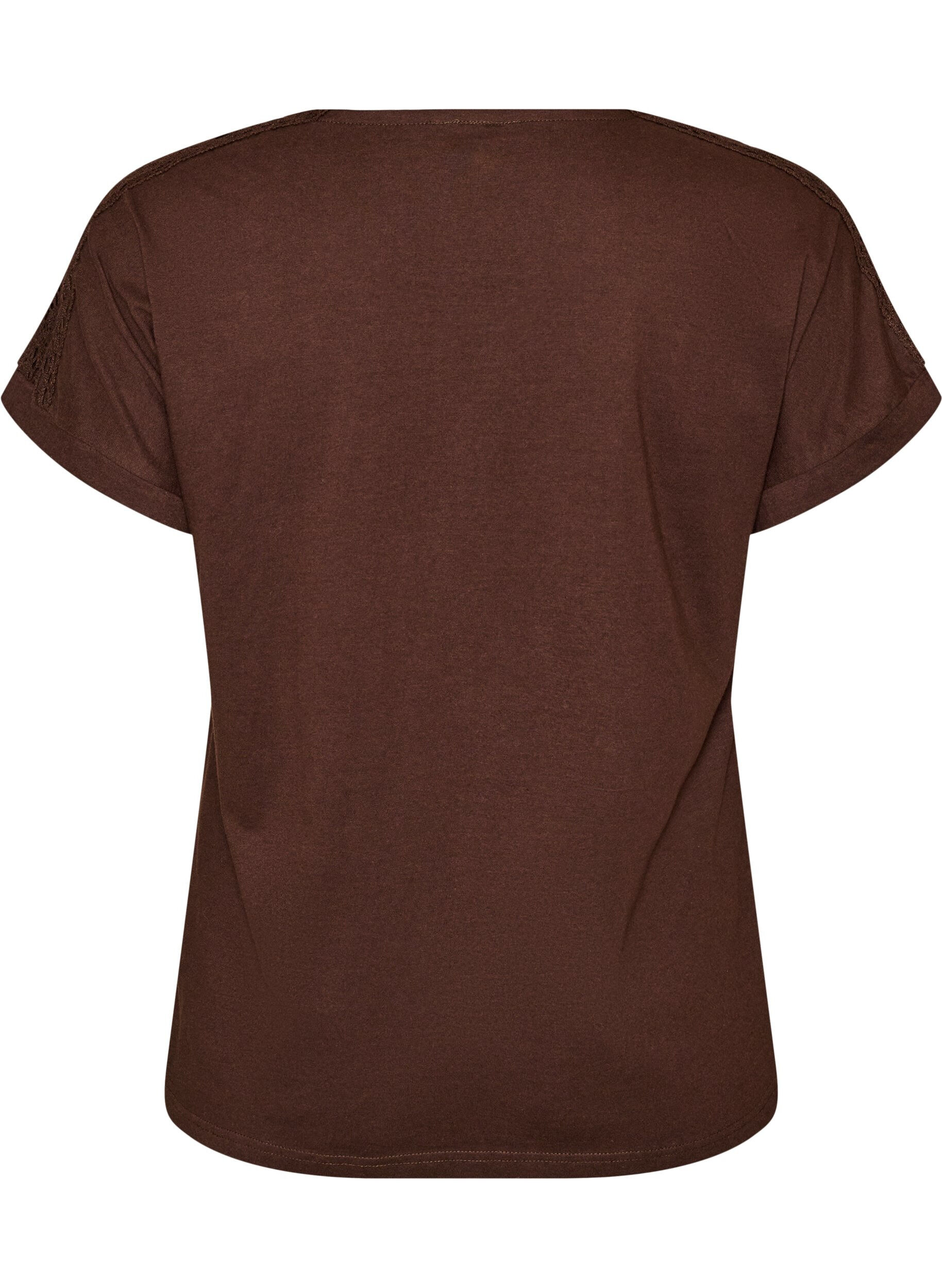 ZizzifashionCotton T-shirt with crochet detail, Brown, Packshot image number 1