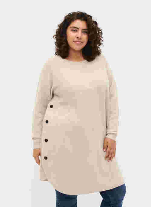 Melange knit dress with buttons