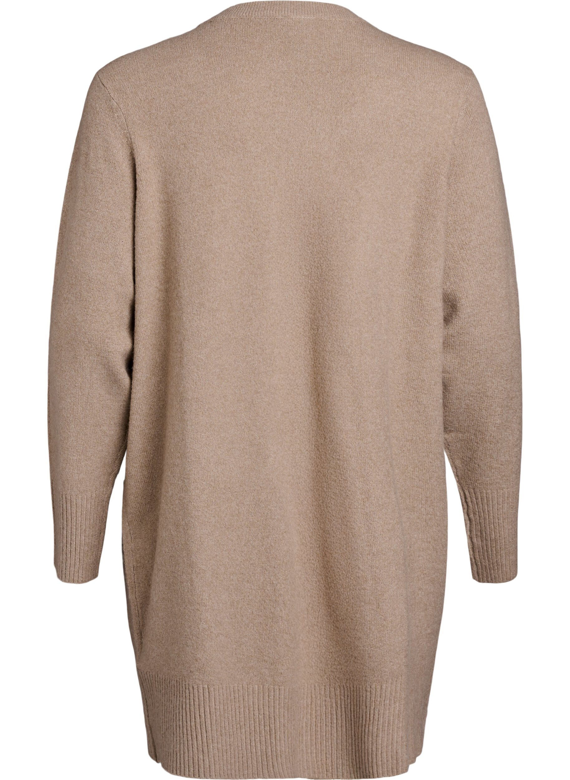 ZizzifashionRibbed Knit Cardigan with Pockets, Beige, Packshot image number 1