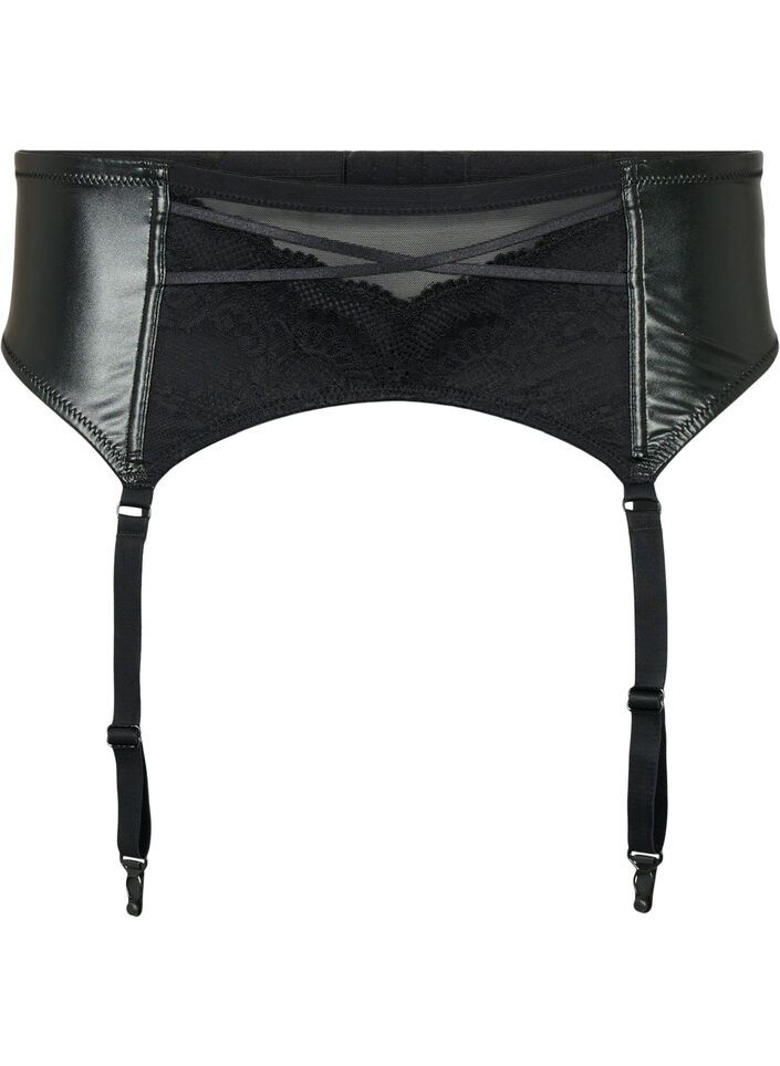 Shiny garter belt with lace, Black, Packshot image number 0