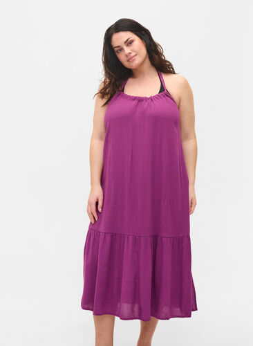 Long beach dress in viscose, Dark Purple, Model image number 0
