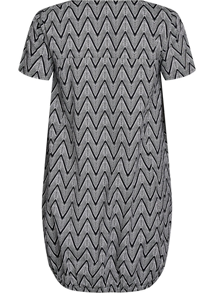 Short-sleeved cotton dress with print, Black, Packshot image number 1