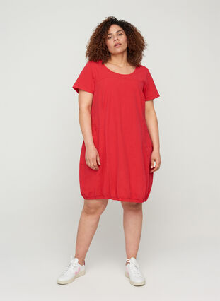 Short-sleeved cotton dress, Lipstick Red, Model image number 2