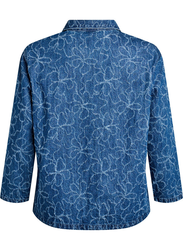 Denim jacket with tie fastening and pockets, Blue Denim Destroy, Packshot image number 1