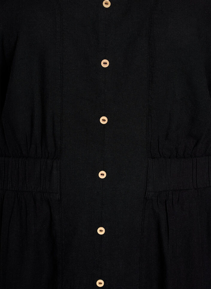 Linen and viscose midi dress with front slits, Black, Packshot image number 2