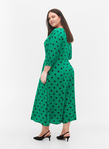 plus size green polka dot dress Women's Plus Size Polka Dot Casual V Neck Short Sleeve A-Line Pleated Hem Swing Maxi Dress