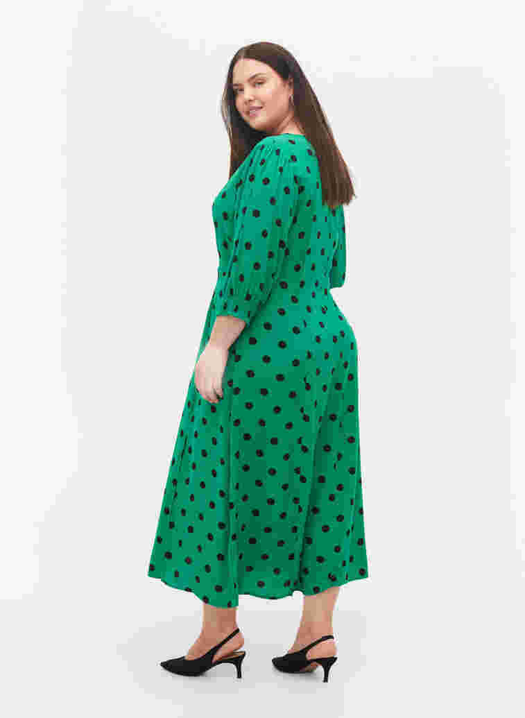 Polka dot viscose midi dress, Jolly Green Dot AOP, Model image number 1