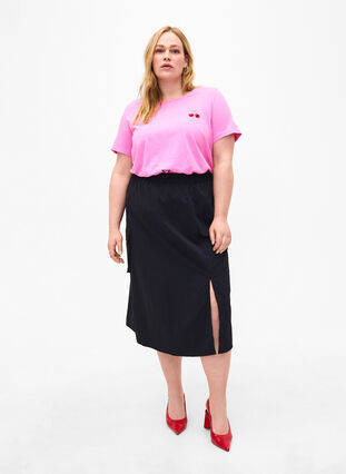 Midi skirt with slit and cargo pocket, Black, Model image number 0