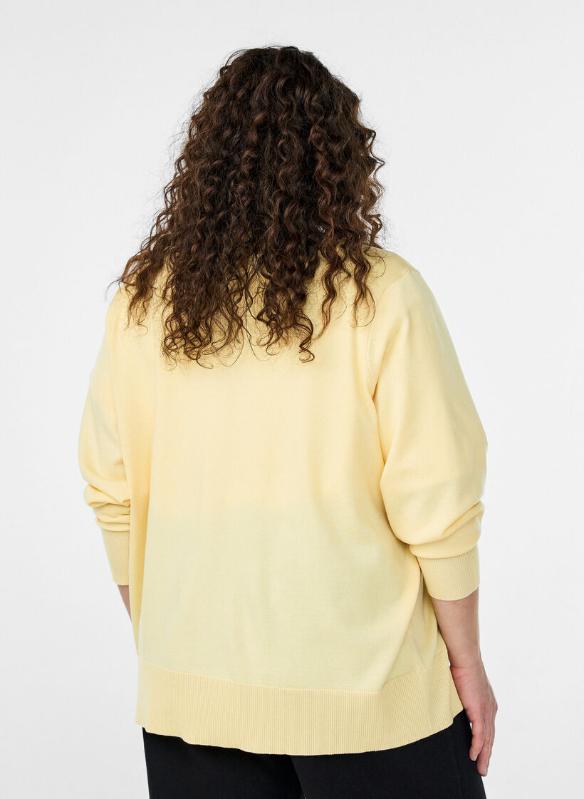 Fine-knit cardigan with round neck, Yellow, Model image number 2