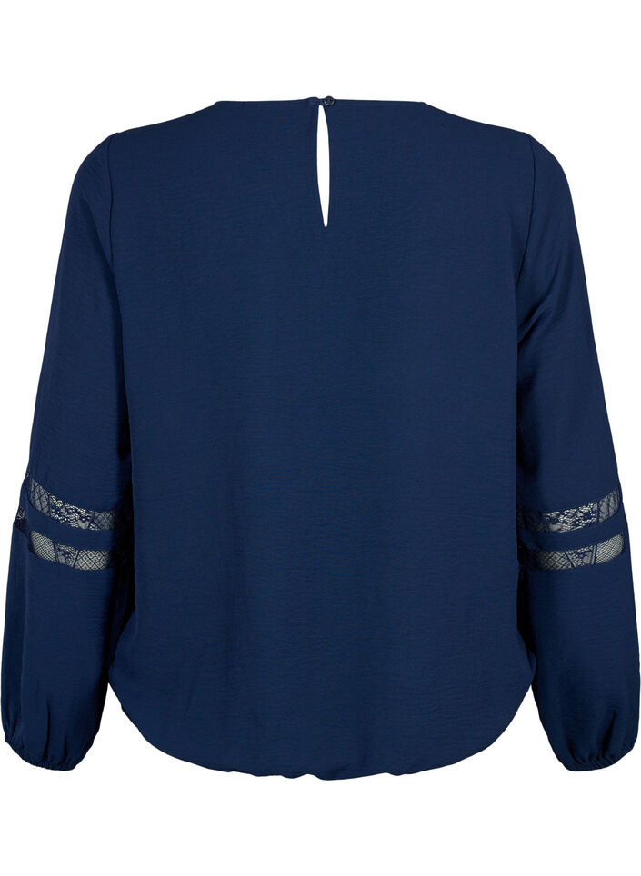 Long-sleeved blouse with lace, Navy Blazer, Packshot image number 1