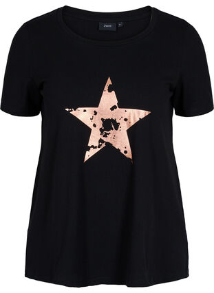 Short-sleeved t-shirt with print, Black w. star copper, Packshot image number 0