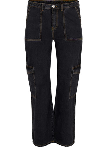 Straight Fit Cargo Jeans, Black Stone, Packshot image number 0