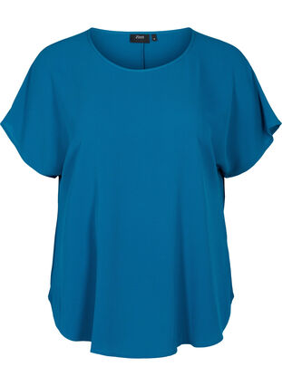 Blouse with short sleeves and a round neckline, Moroccan Blue, Packshot image number 0