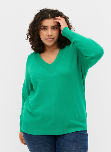 Viscose knitted top with v-neckline, Mint, Model image number 0