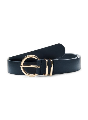 Faux leather belt with gold-colored buckle, Black w. Gold Buckle, Packshot image number 0