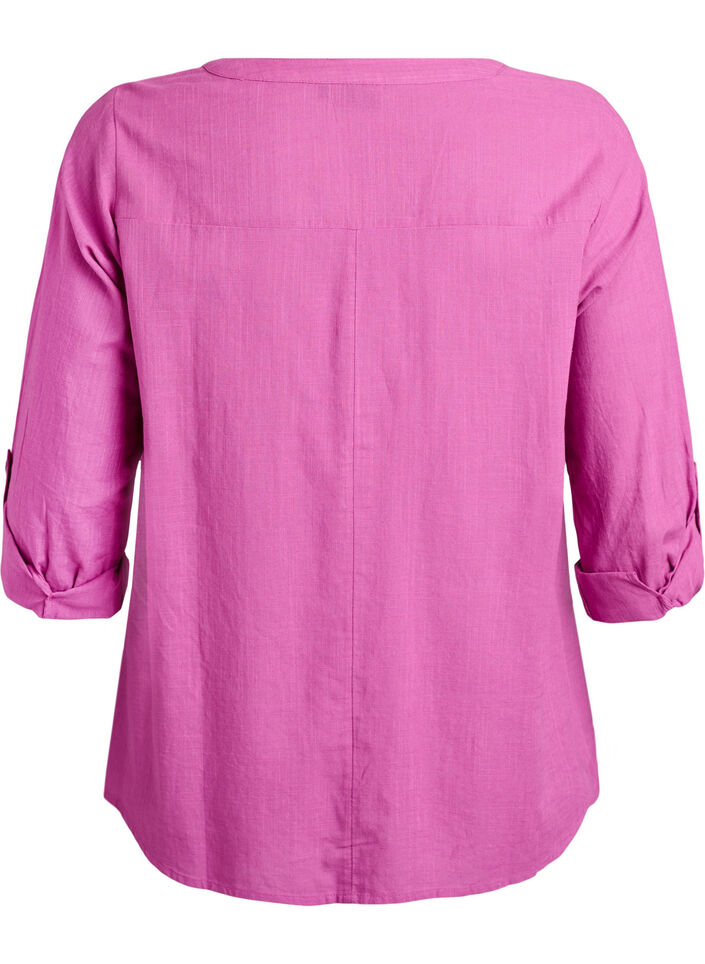 Cotton shirt blouse with V-neck, Pink, Packshot image number 1
