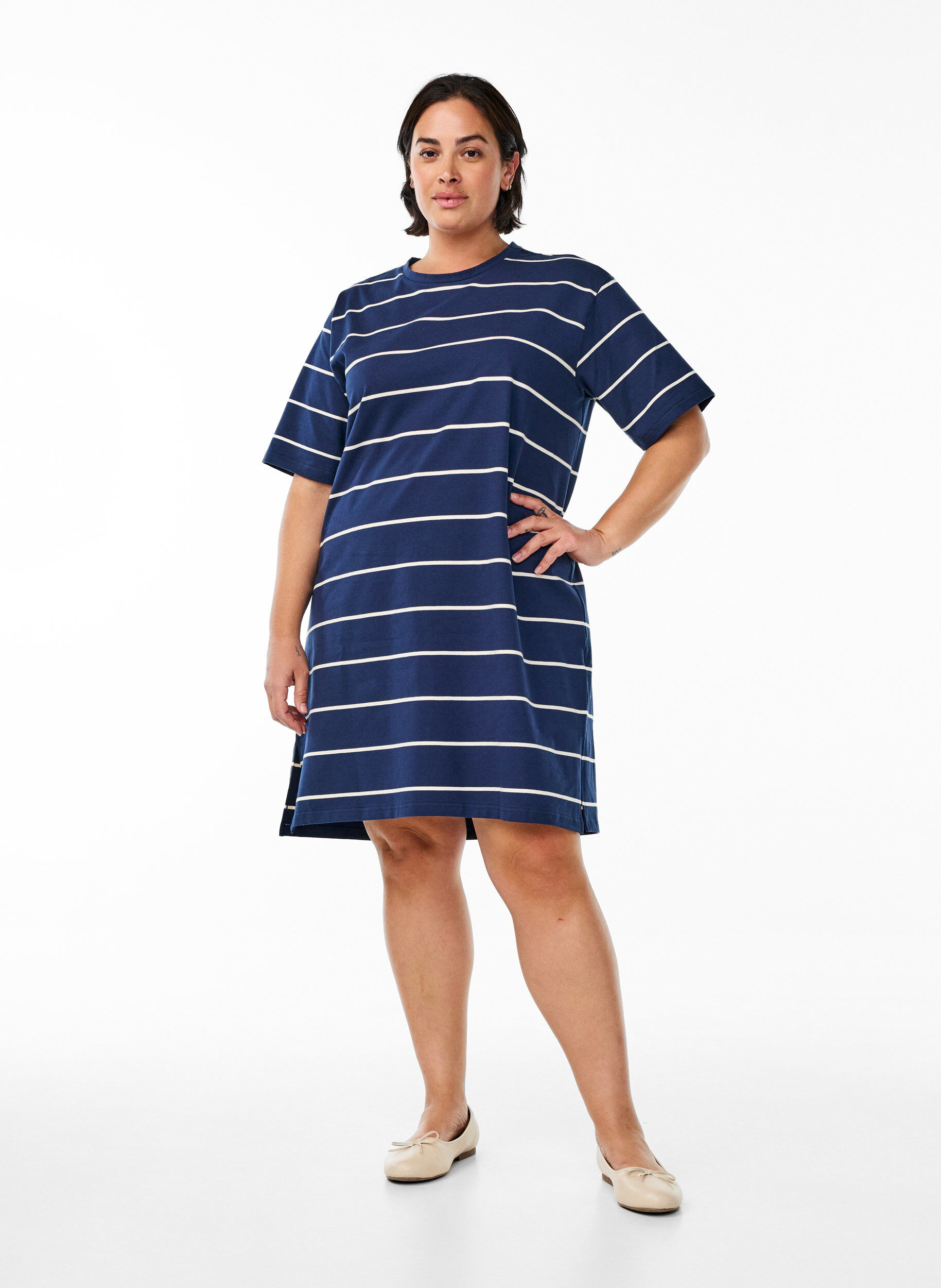 Zizzifashion Short jersey dress with stripes, Blue, Model image number 1