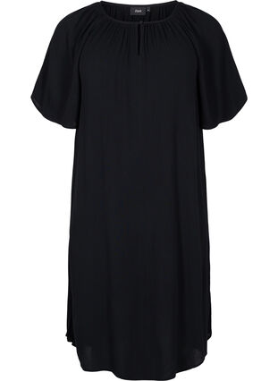 Short-sleeved viscose dress, Black, Packshot image number 0
