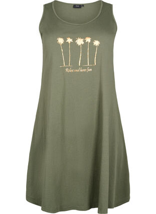 Sleeveless cotton dress with a-shape, Thyme W. Palm trees, Packshot image number 0