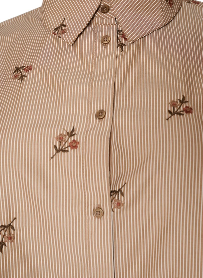 Striped shirt with embroidered flowers, Brown, Packshot image number 2